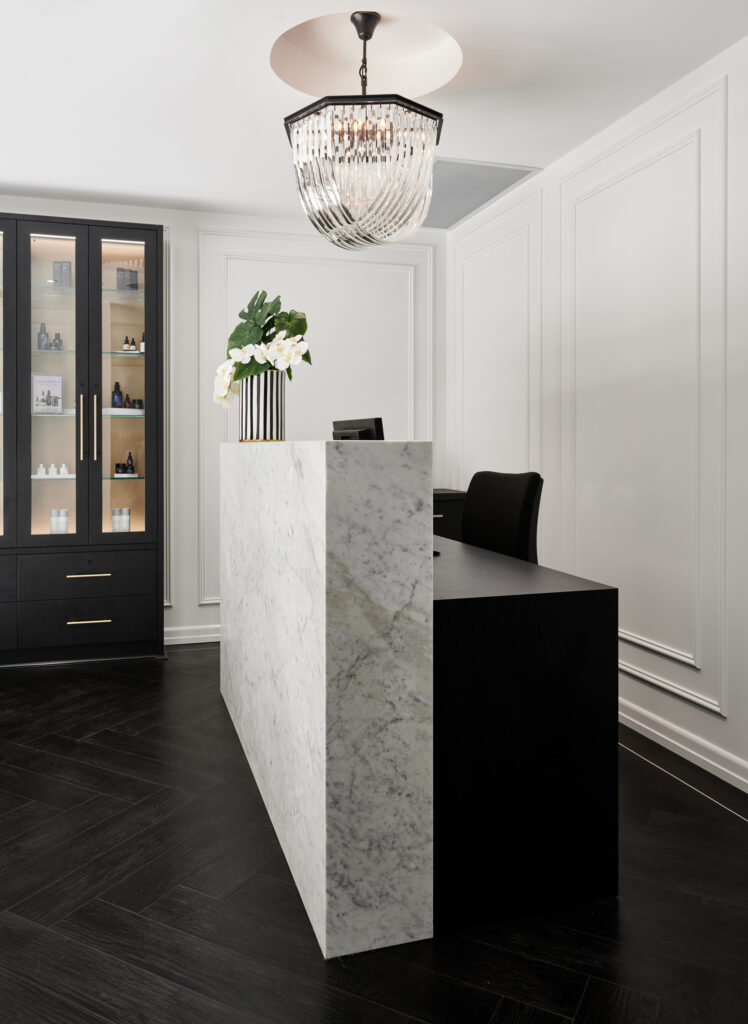Carrara marble desk luxury interior at Absolute Cosmetic Perth CBD